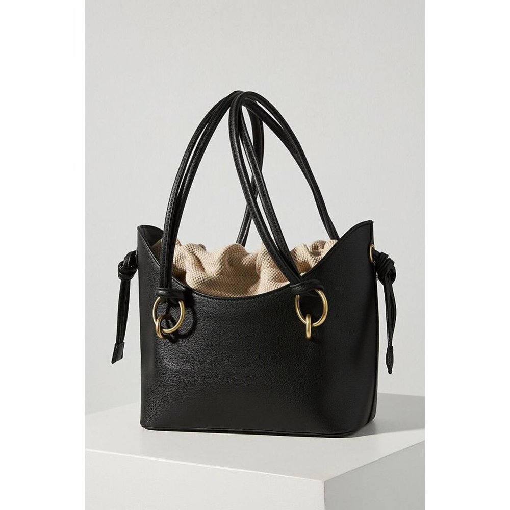 NEW Anthropologie Willa Drawstring Tote Bag Black